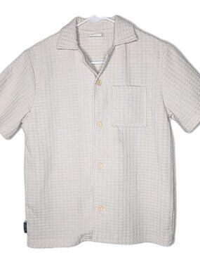 TINY TRIBE Kid's Waffle Stitch Button Down Shirt Cream 8